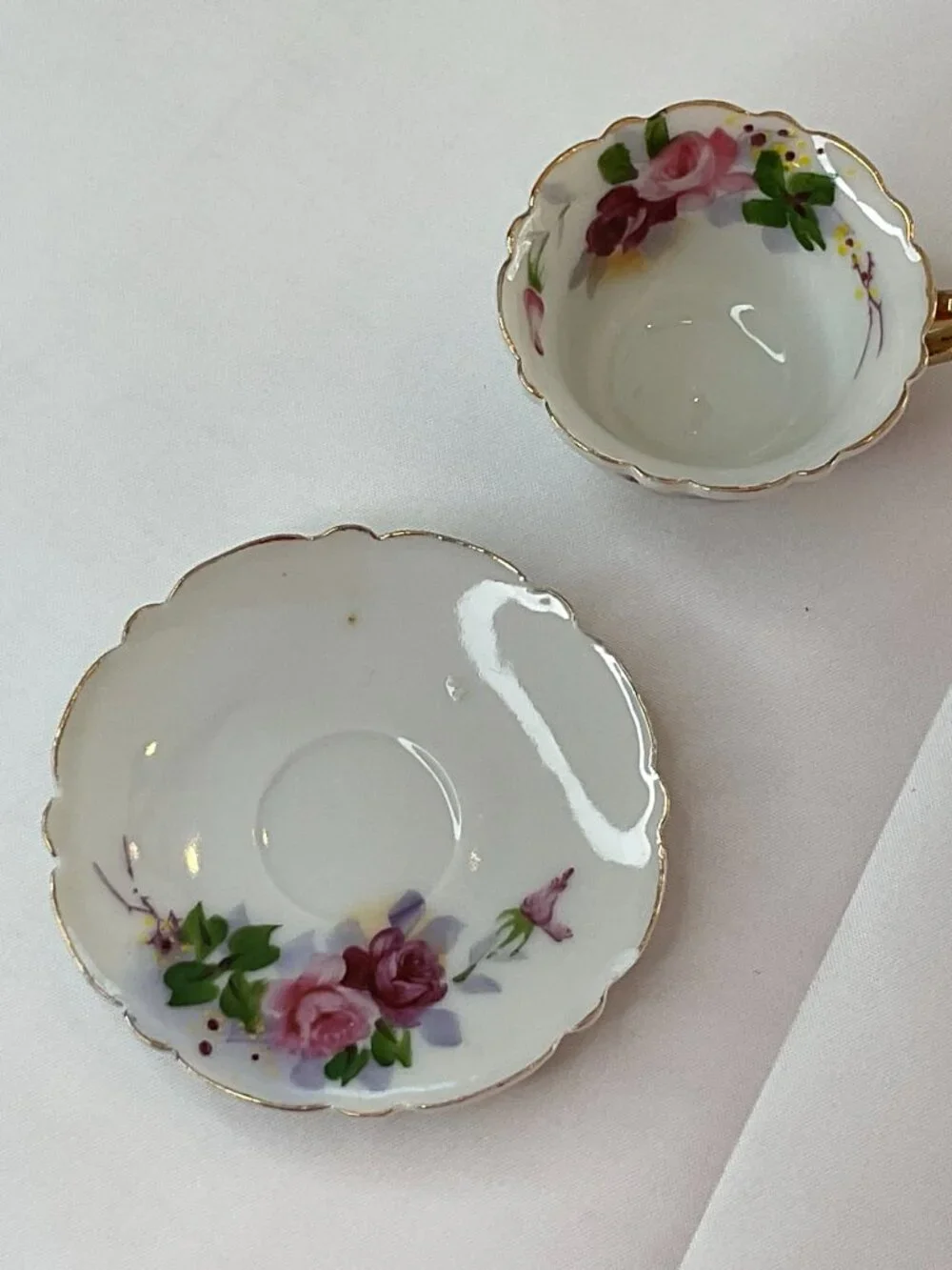 Vintage Miniature Japanese Hand Painted Cup & Saucer Set Cottage Dollhouse Tea‎